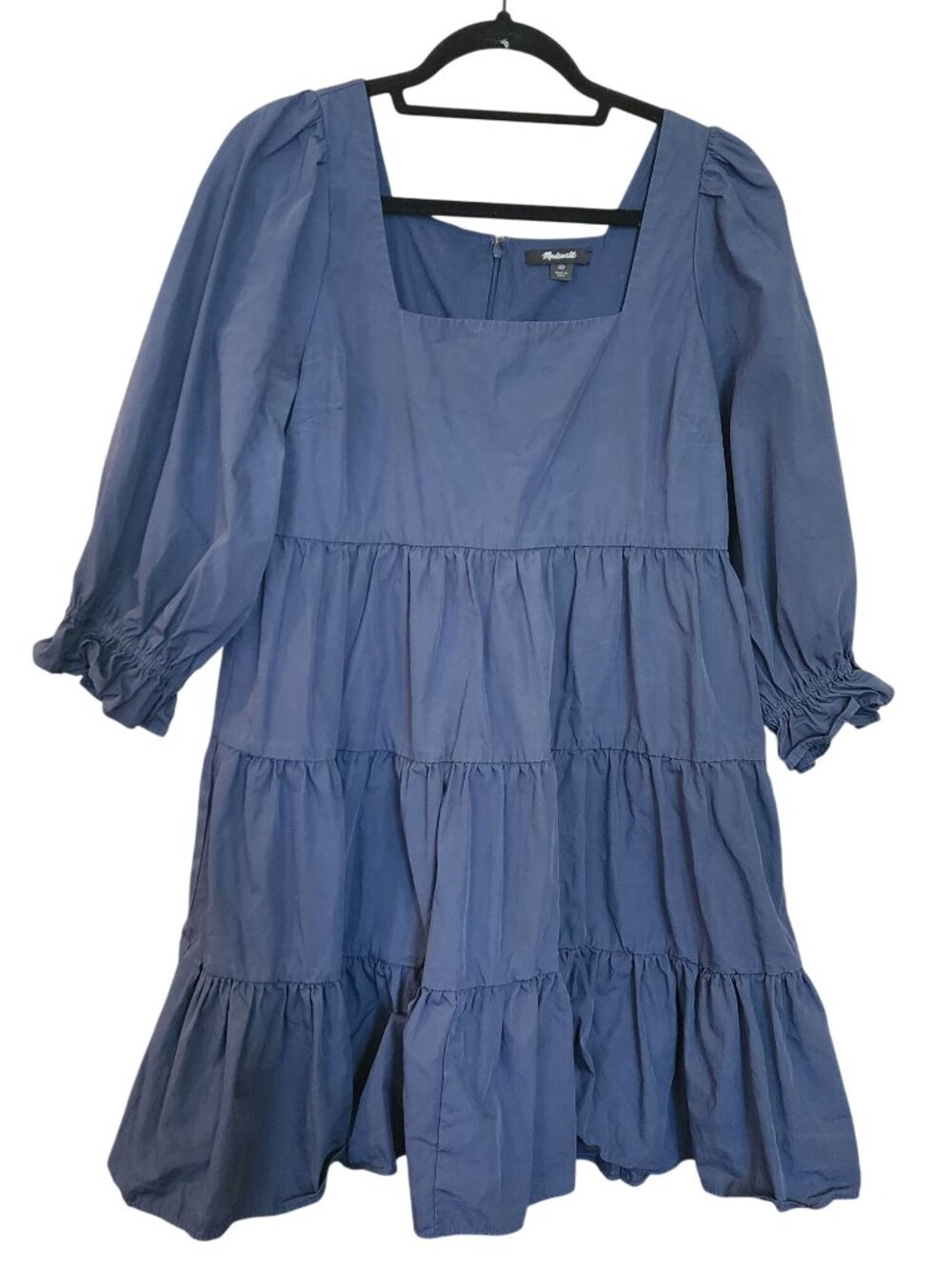 Madewell Poplin Lizzie Navy Blue Babydoll Dress Tiered Cotton Womens Size 10